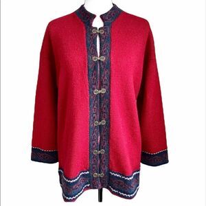 Red Women's Sweater with Blue Accents